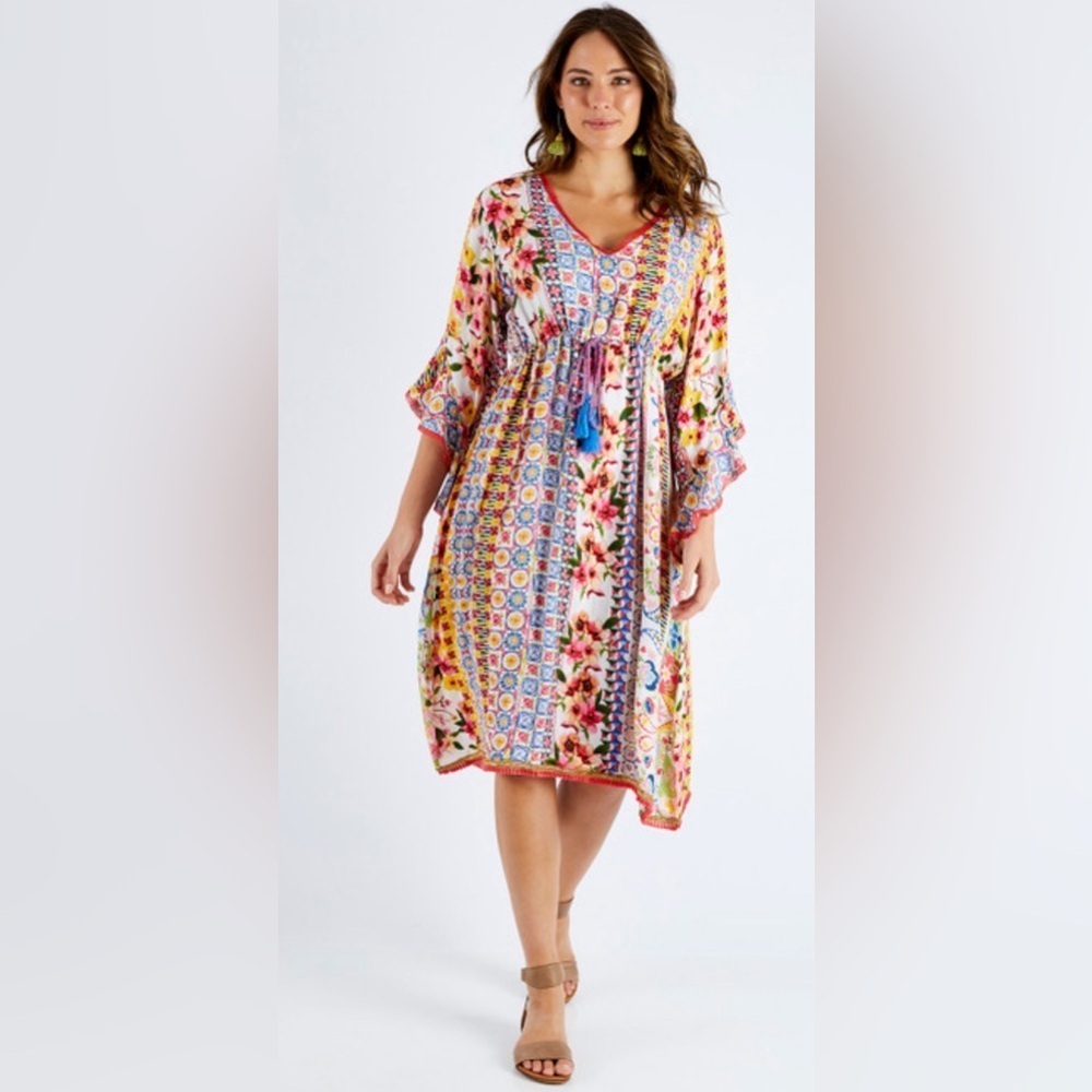 NAUDIC Maxi Bohemian Sundress with Flutter Sleeves 100% Viscose EUC - Picture 11 of 13